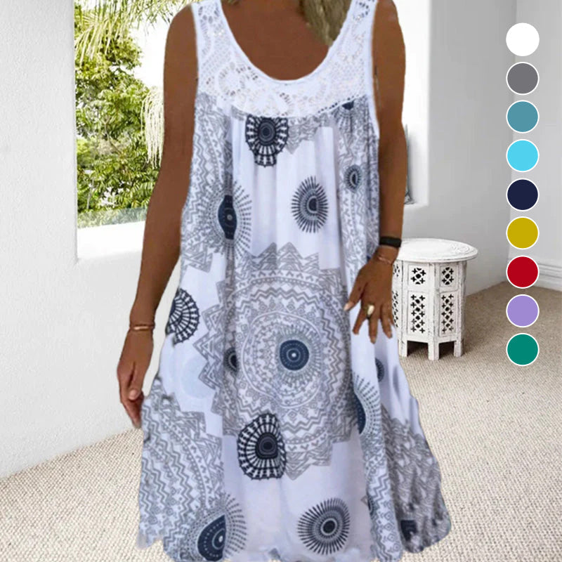 Breezia™ – Mouwloze zomerjurk met print en kantdetails