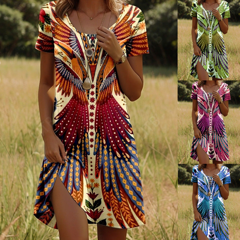 Isla™ – Jurk met Indiaas geïnspireerde print en ronde hals
