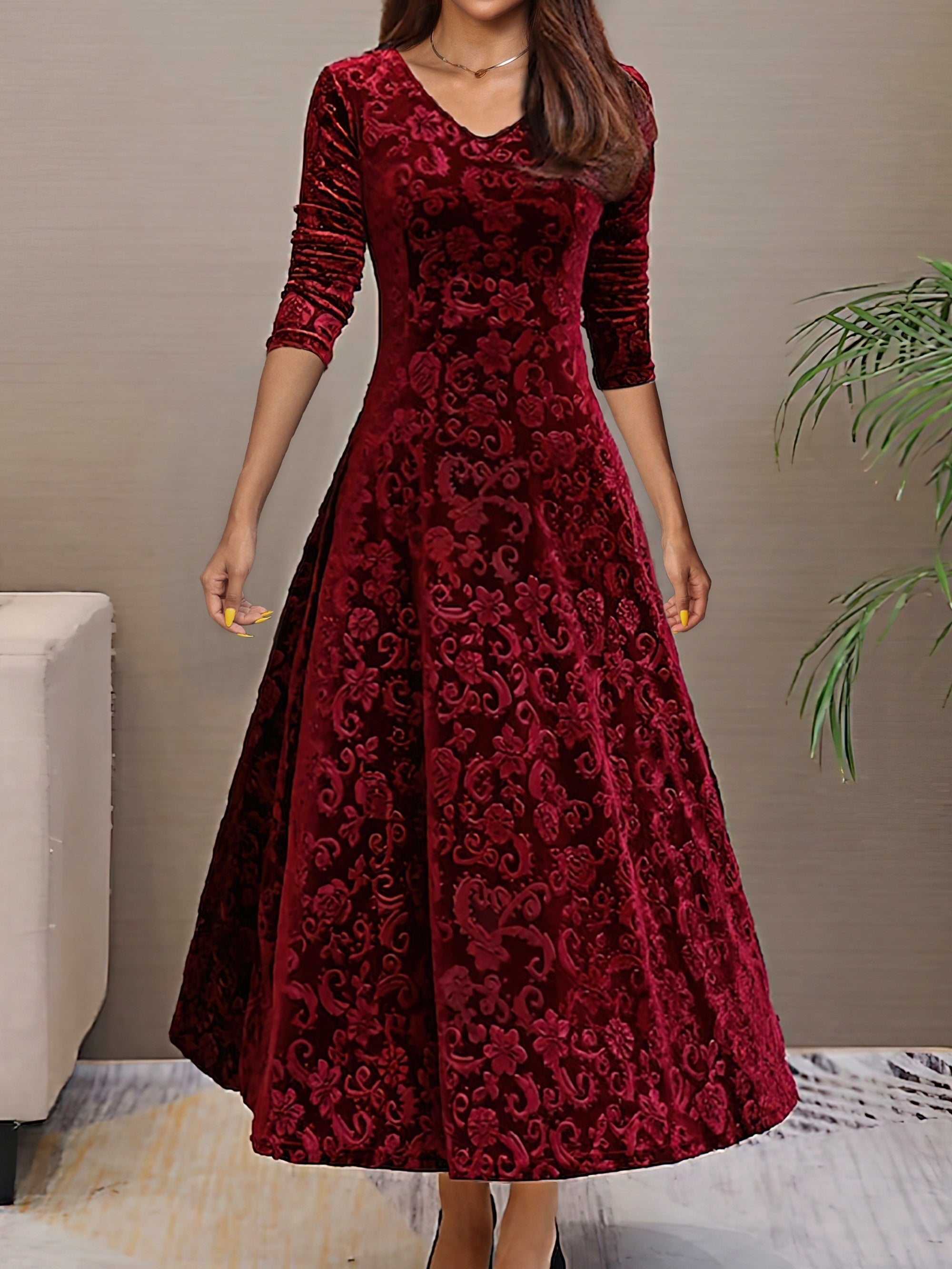 Anny™ – Elegante fluwelen feestjurk met V-hals
