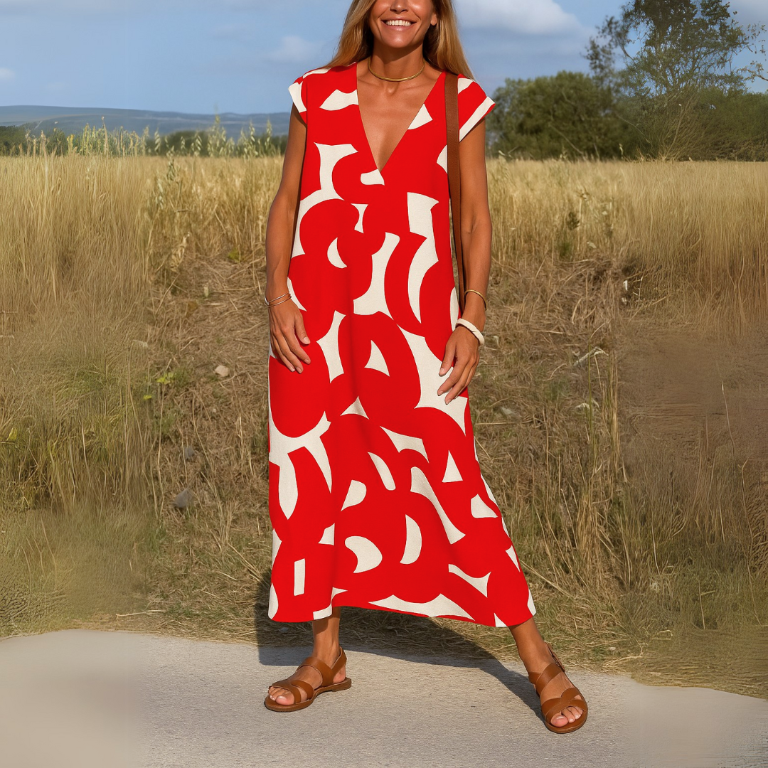 Azura™ – Comfortabele en vloeiende jurk met V-hals in Ibiza-stijl