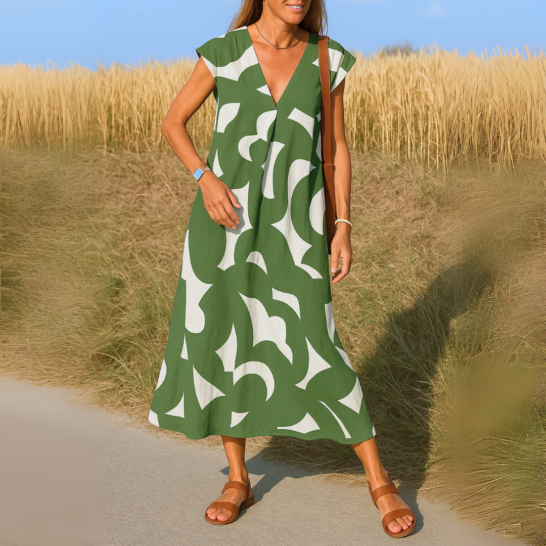 Azura™ – Comfortabele en vloeiende jurk met V-hals in Ibiza-stijl