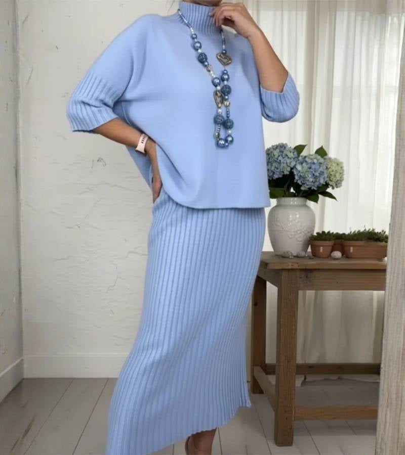 Marlene™ – Gebreide set met geribbelde rok