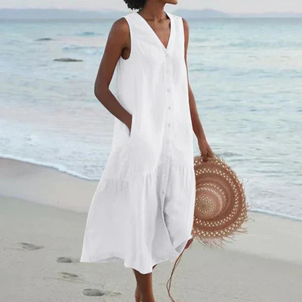 Naya™ – Mouwloze elegante blousejurk met V-hals