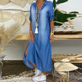 Andrea™ – Lange jurk in denimlook met zijsplit
