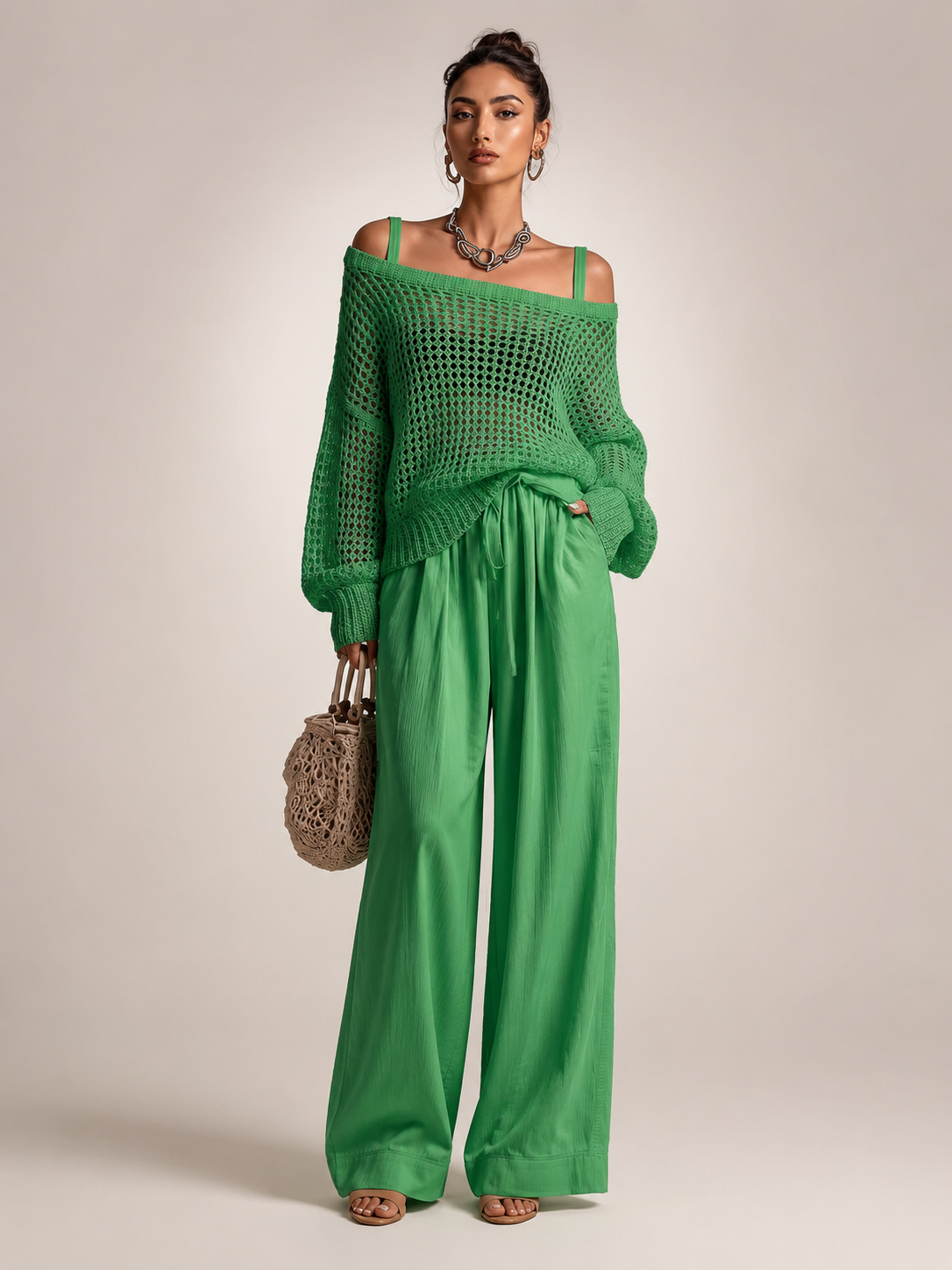 Herta | Tweedelige set met off-shoulder top en wijde broek