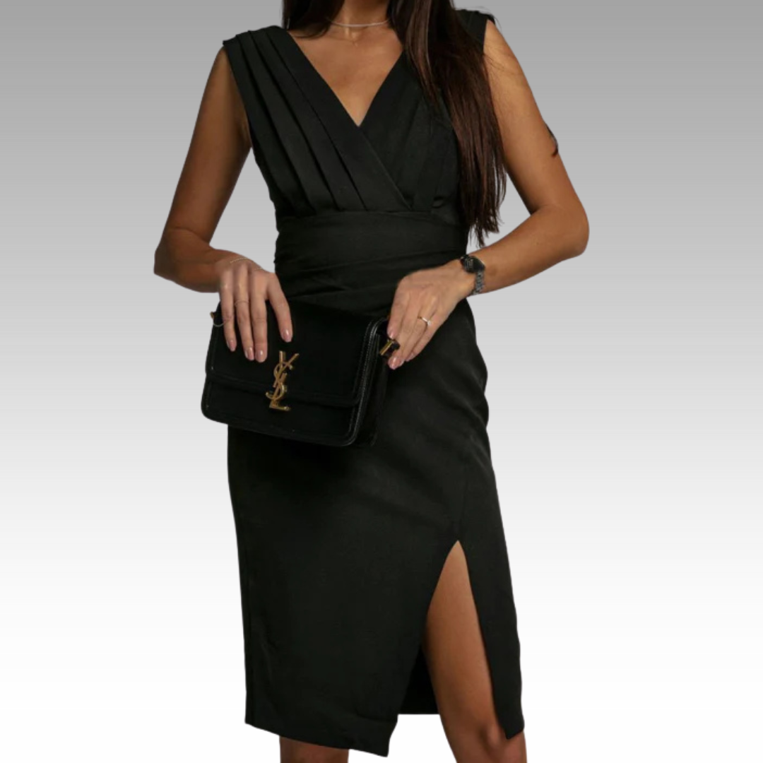 Regalia™ – Elegante getailleerde jurk met V-hals en split