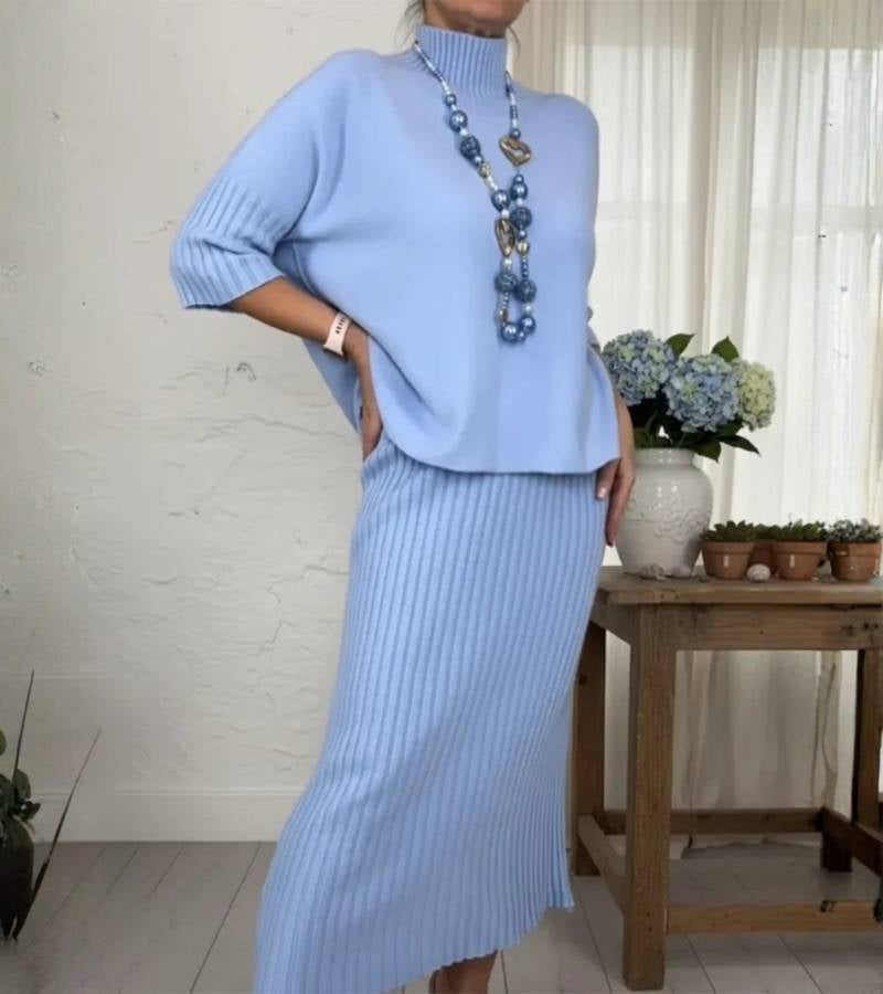 Marlene™ – Gebreide set met geribbelde rok