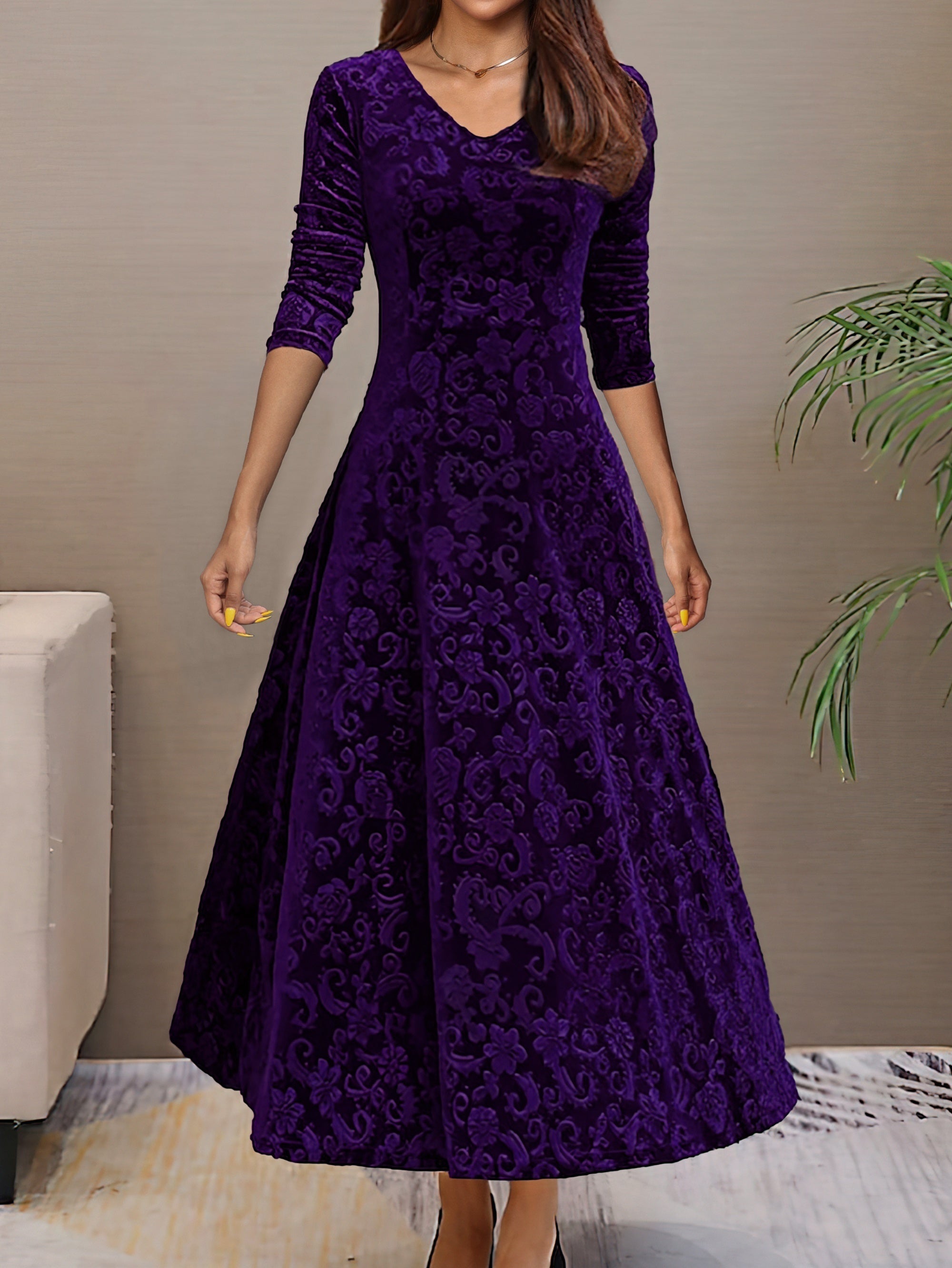 Anny™ – Elegante fluwelen feestjurk met V-hals