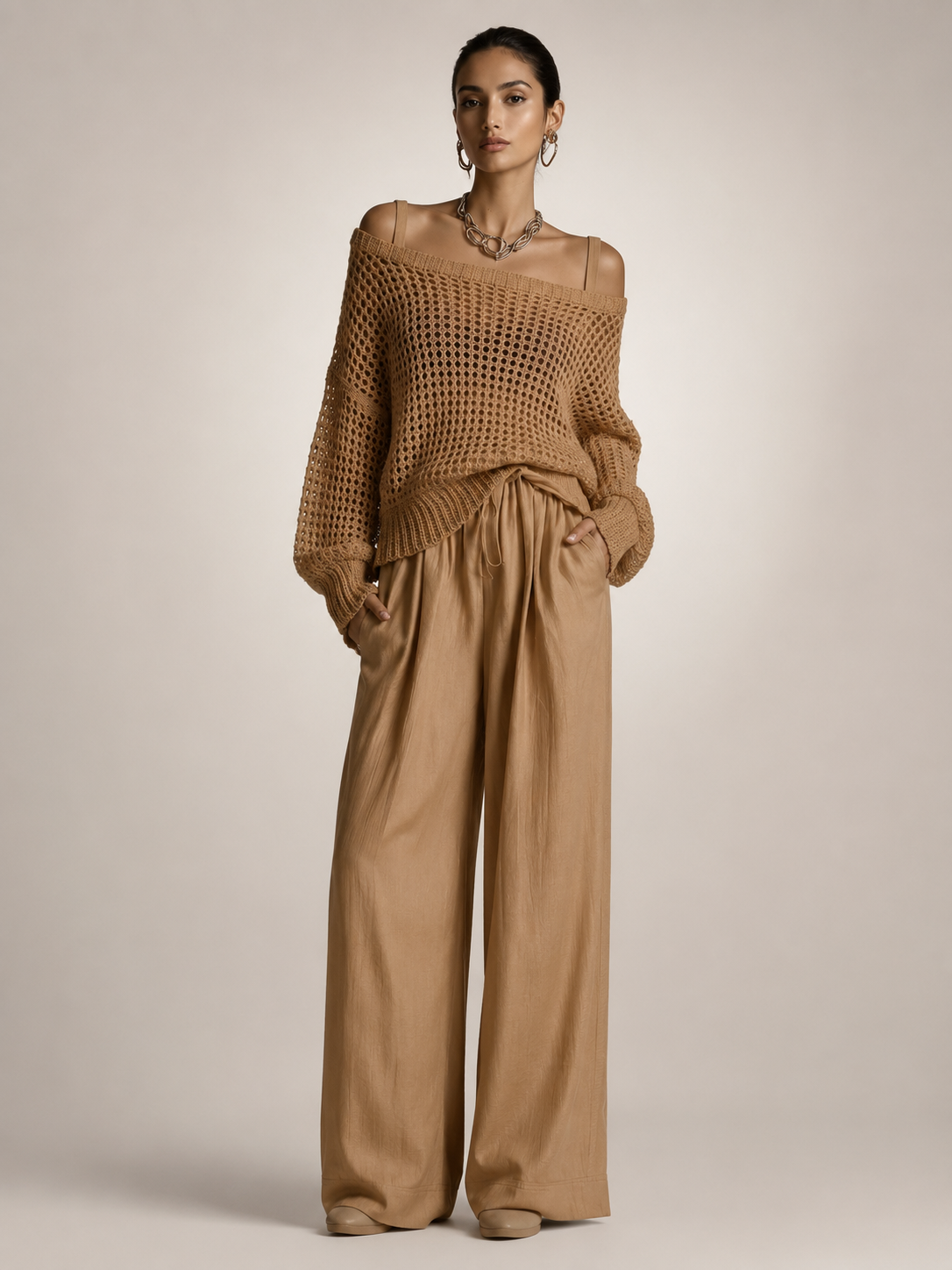 Herta | Tweedelige set met off-shoulder top en wijde broek