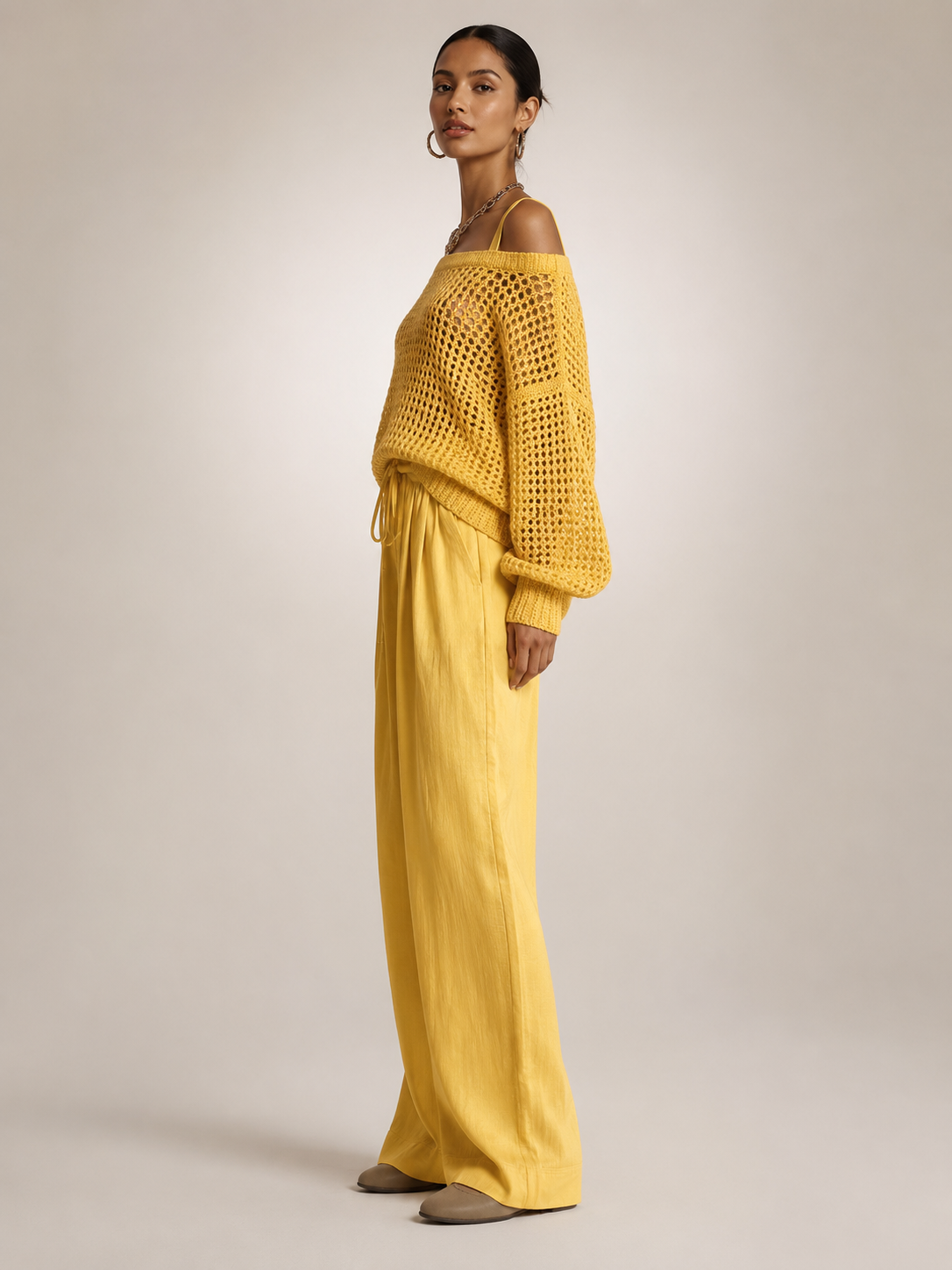 Herta | Tweedelige set met off-shoulder top en wijde broek