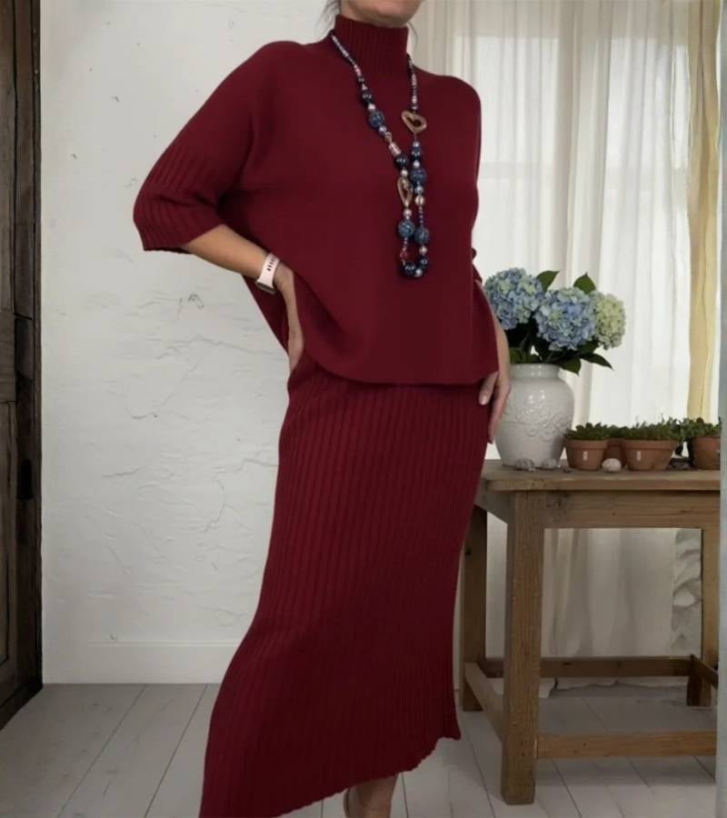 Marlene™ – Gebreide set met geribbelde rok
