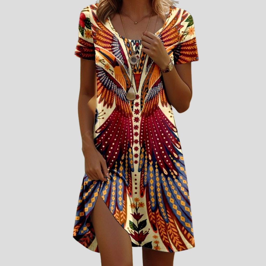 Isla™ – Jurk met Indiaas geïnspireerde print en ronde hals