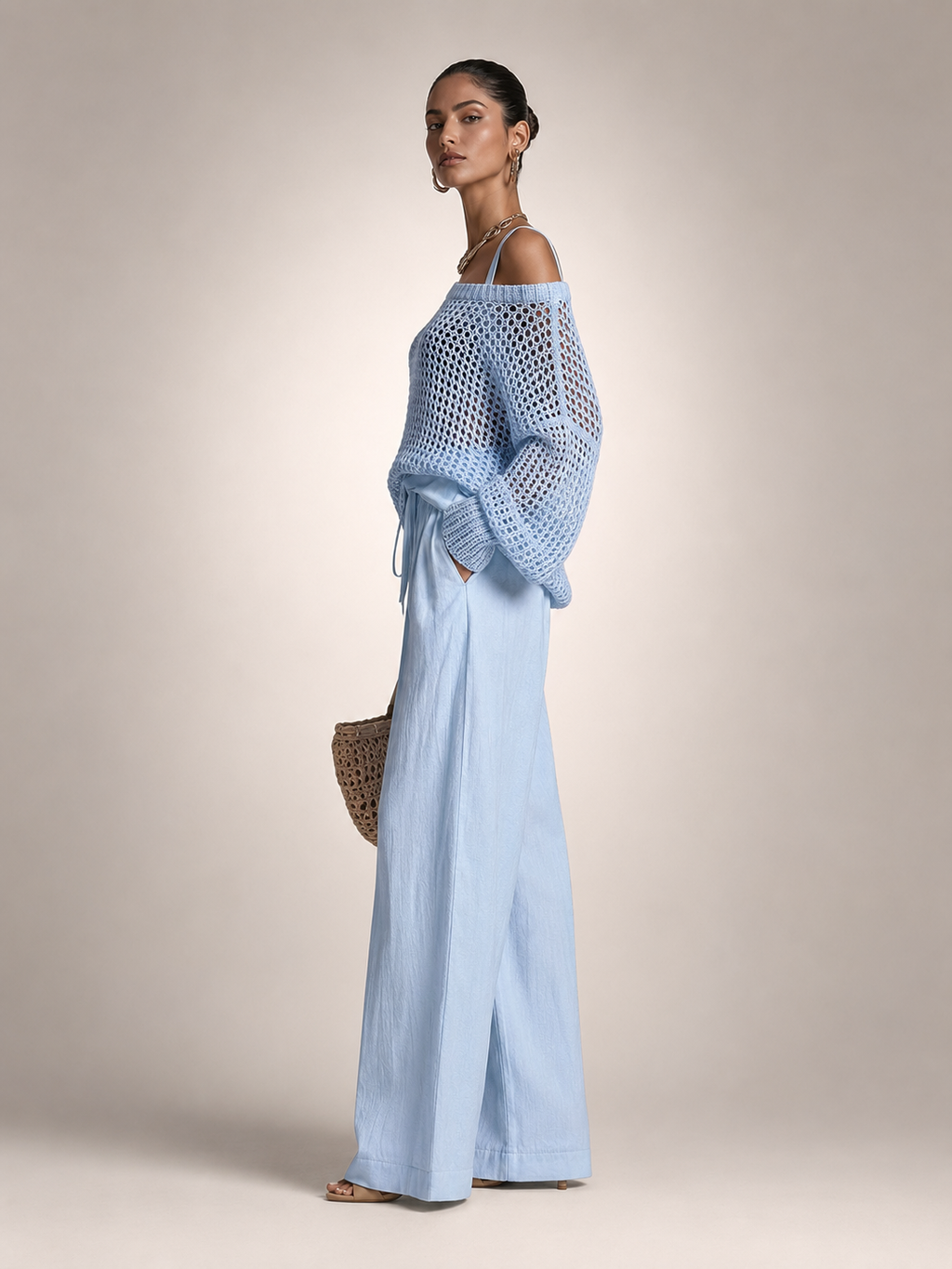Herta | Tweedelige set met off-shoulder top en wijde broek