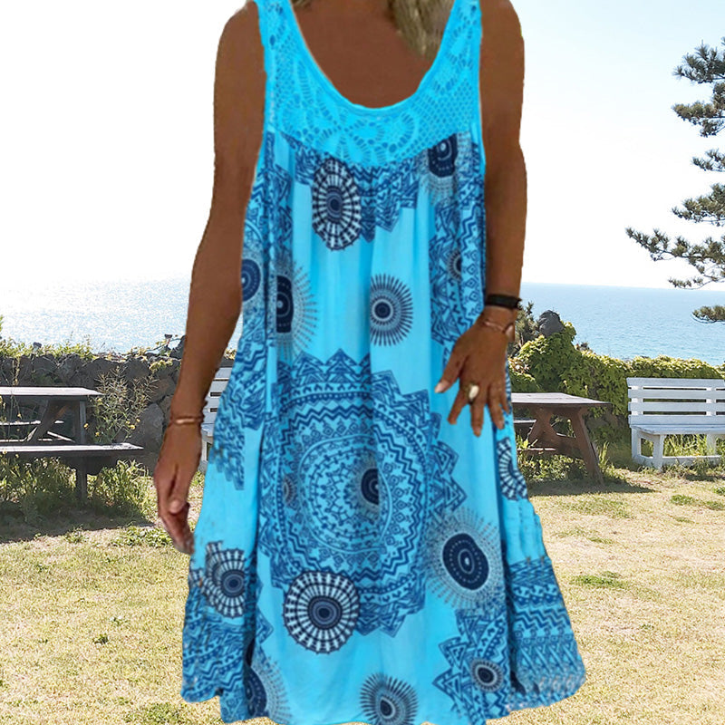Breezia™ – Mouwloze zomerjurk met print en kantdetails