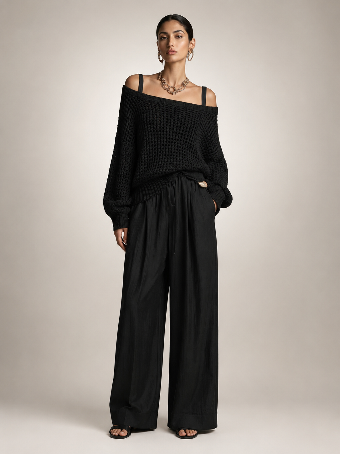 Herta | Tweedelige set met off-shoulder top en wijde broek