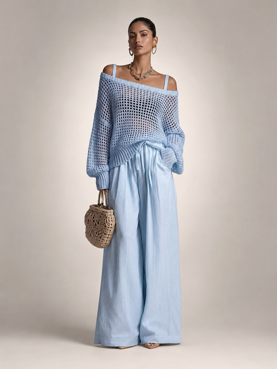 Herta | Tweedelige set met off-shoulder top en wijde broek