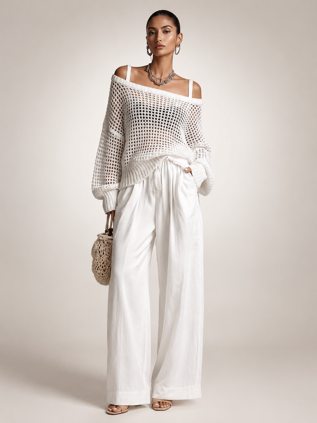 Herta | Tweedelige set met off-shoulder top en wijde broek