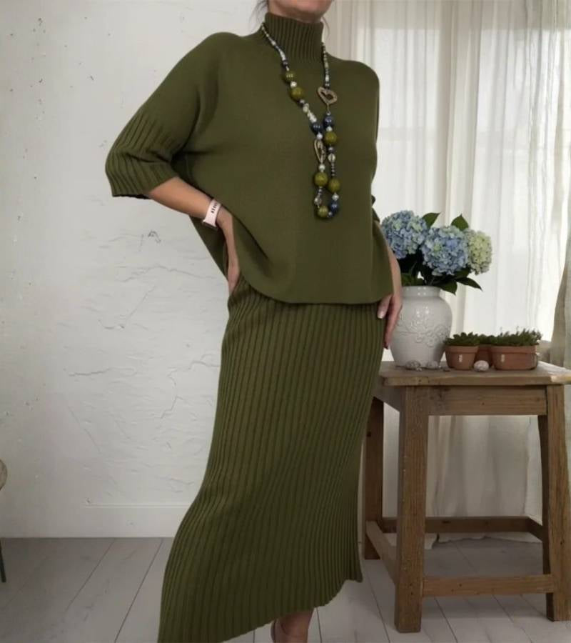 Marlene™ – Gebreide set met geribbelde rok