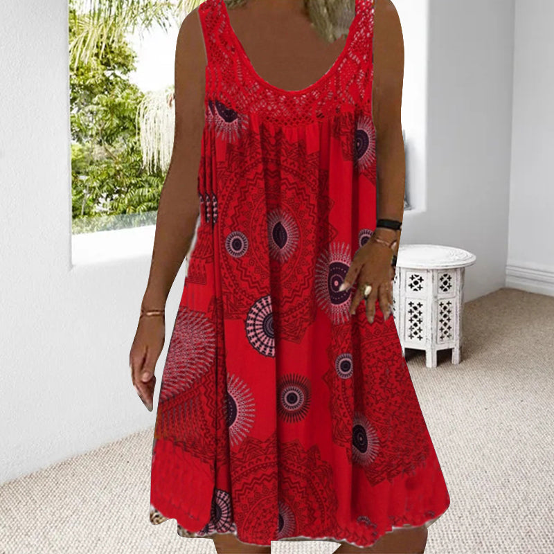 Breezia™ – Mouwloze zomerjurk met print en kantdetails
