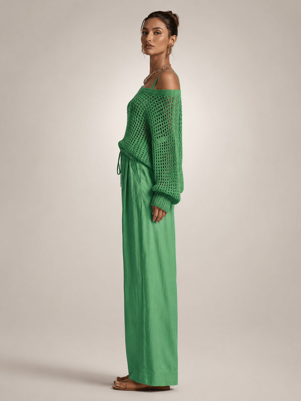 Herta | Tweedelige set met off-shoulder top en wijde broek