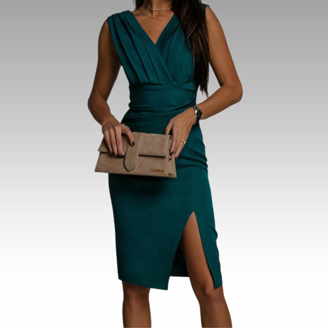 Regalia™ – Elegante getailleerde jurk met V-hals en split