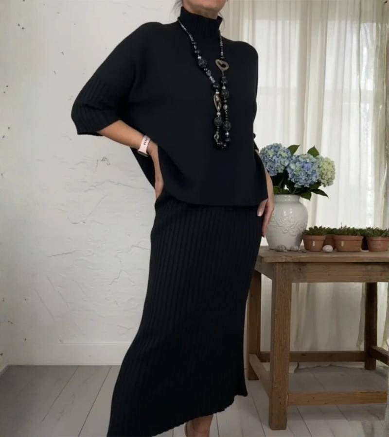 Marlene™ – Gebreide set met geribbelde rok