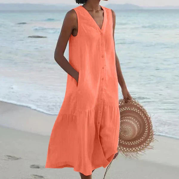 Naya™ – Mouwloze elegante blousejurk met V-hals