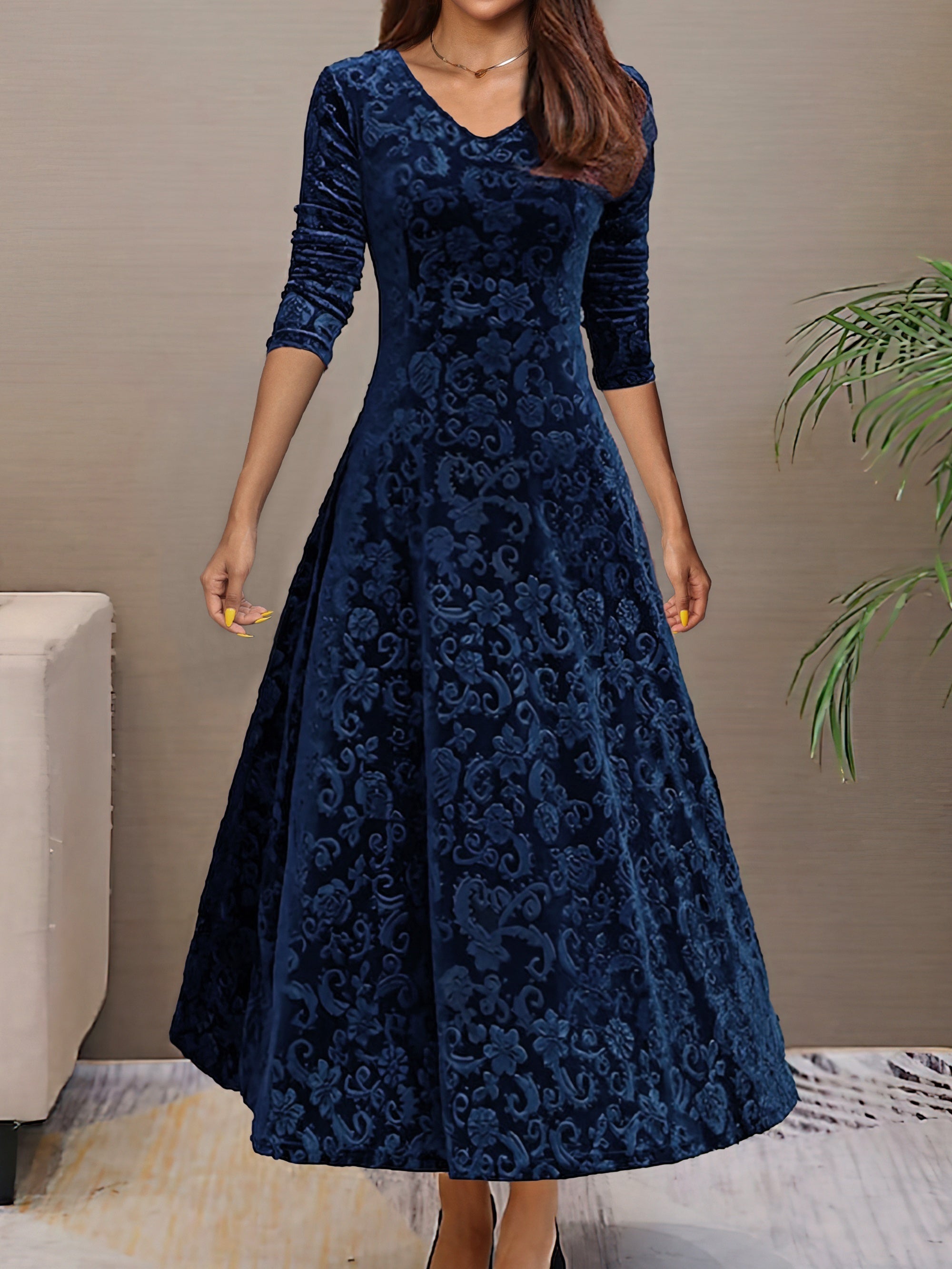 Anny™ – Elegante fluwelen feestjurk met V-hals