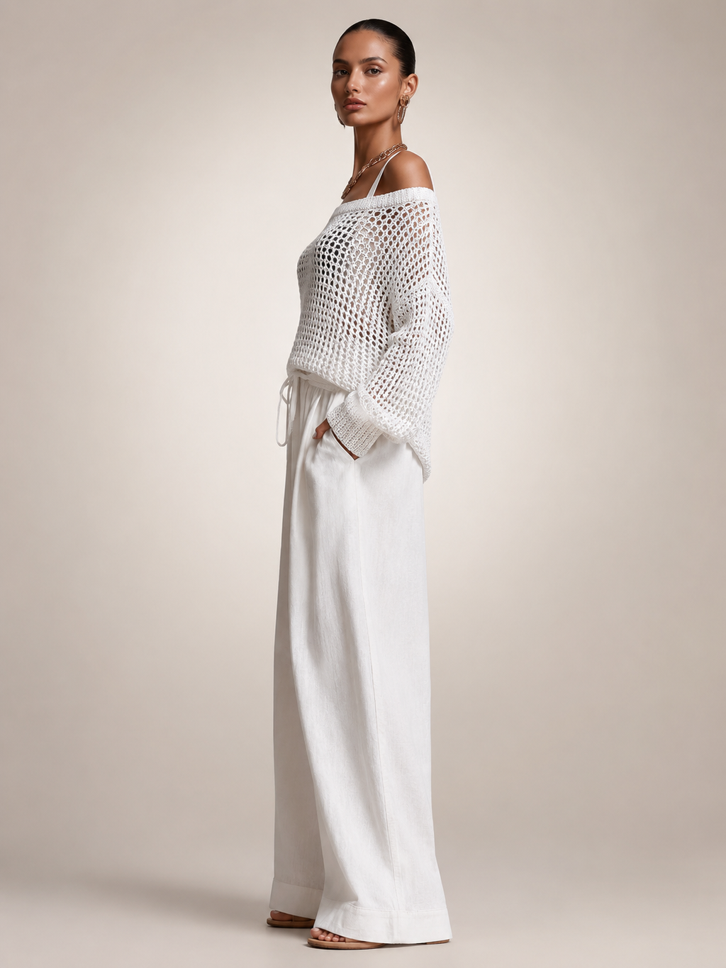 Herta | Tweedelige set met off-shoulder top en wijde broek