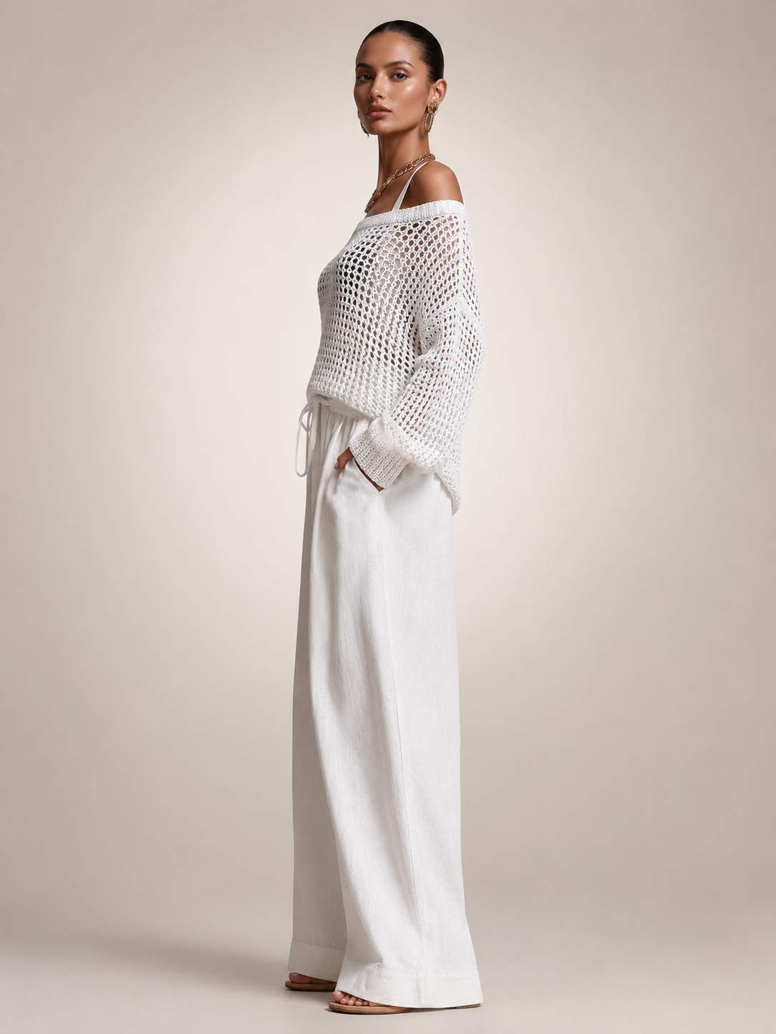 Herta | Tweedelige set met off-shoulder top en wijde broek