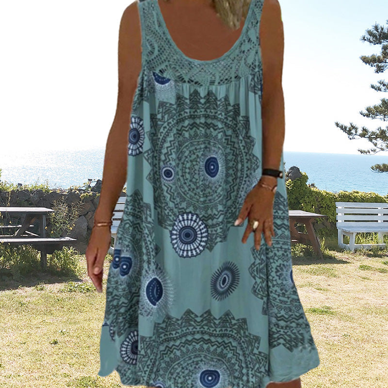 Breezia™ – Mouwloze zomerjurk met print en kantdetails
