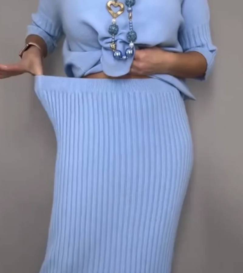 Marlene™ – Gebreide set met geribbelde rok