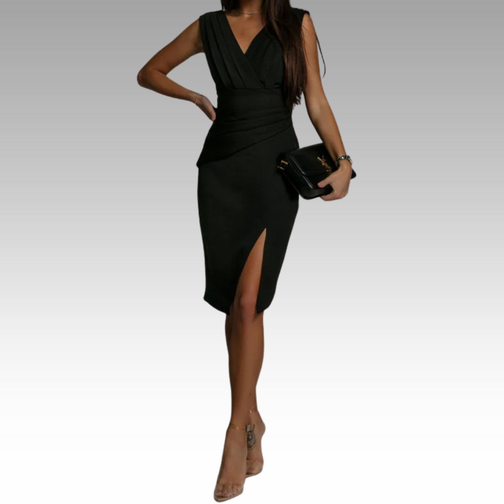 Regalia™ – Elegante getailleerde jurk met V-hals en split