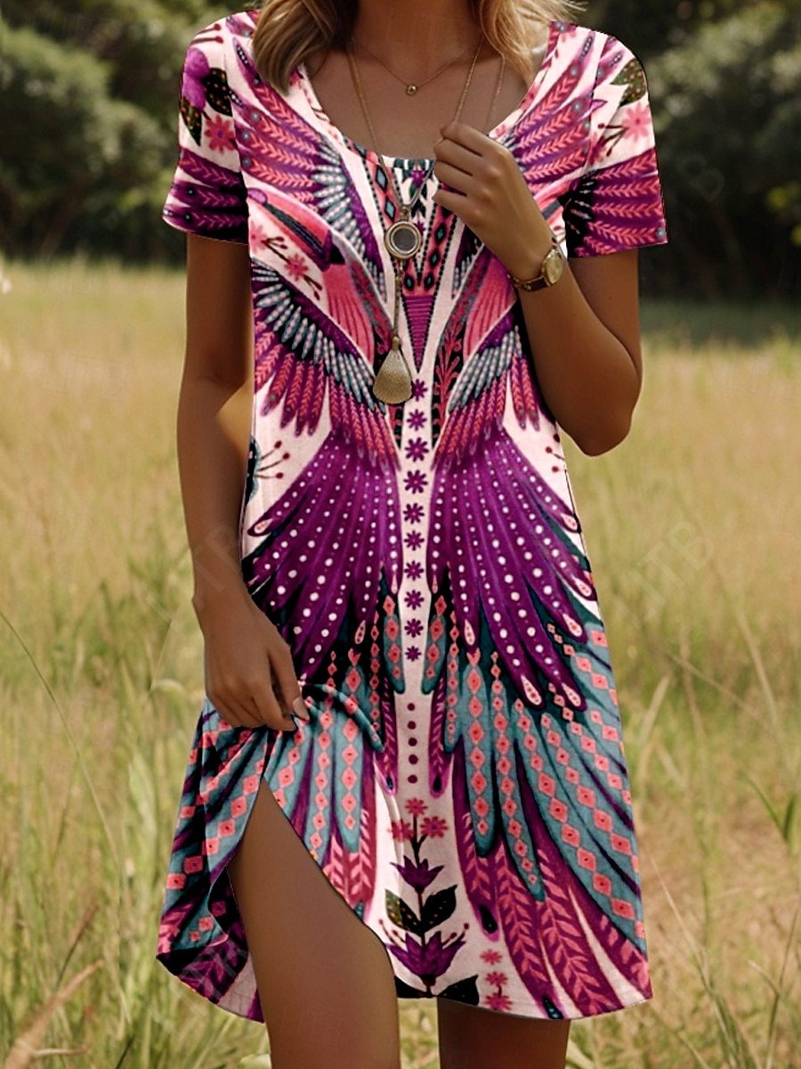 Isla™ – Jurk met Indiaas geïnspireerde print en ronde hals