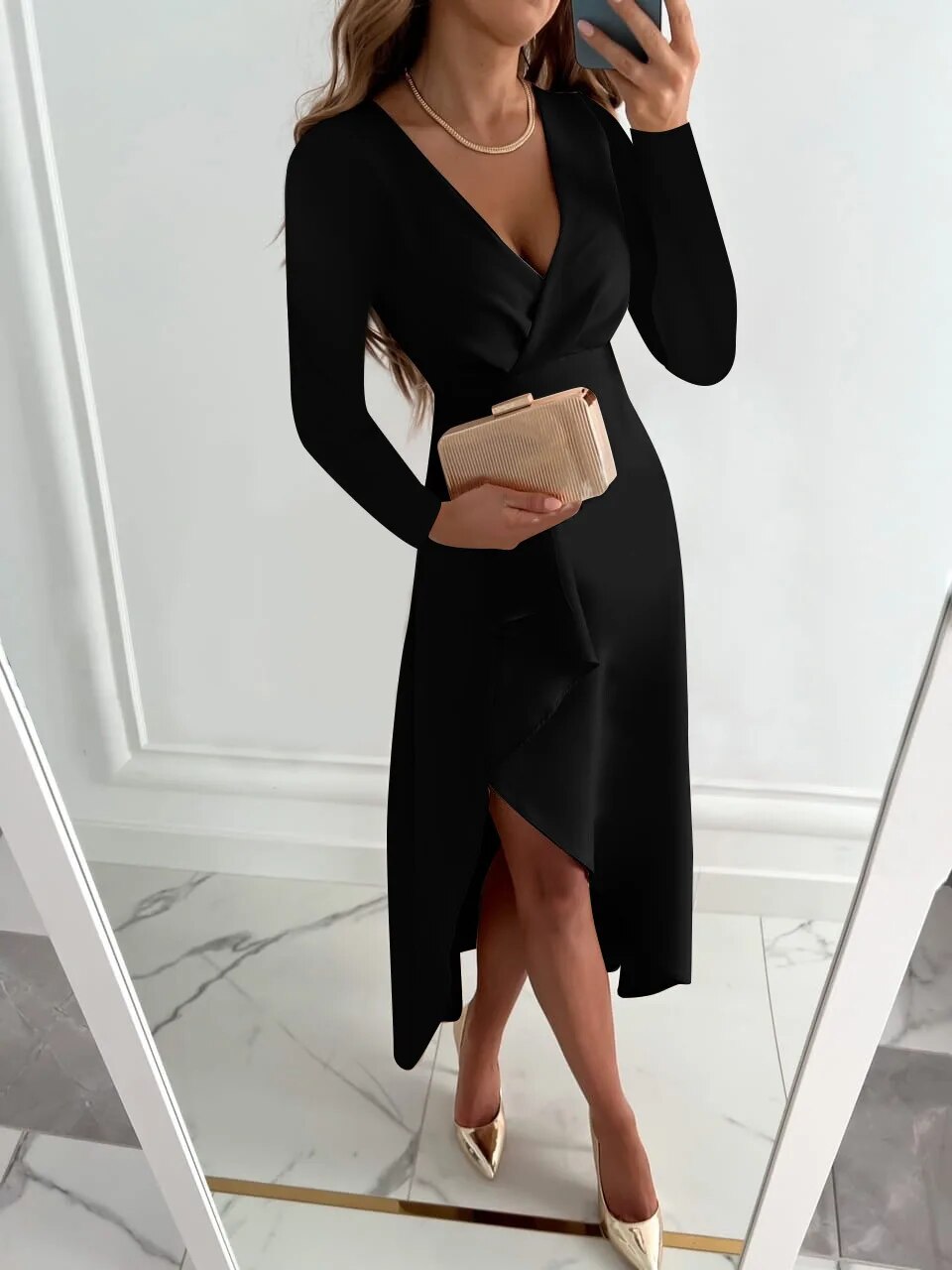 Jurey™ – Elegante midi-jurk met V-hals en split