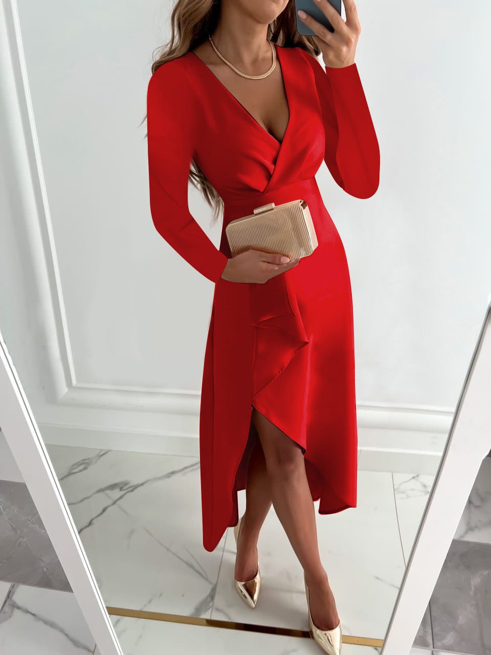 Jurey™ – Elegante midi-jurk met V-hals en split