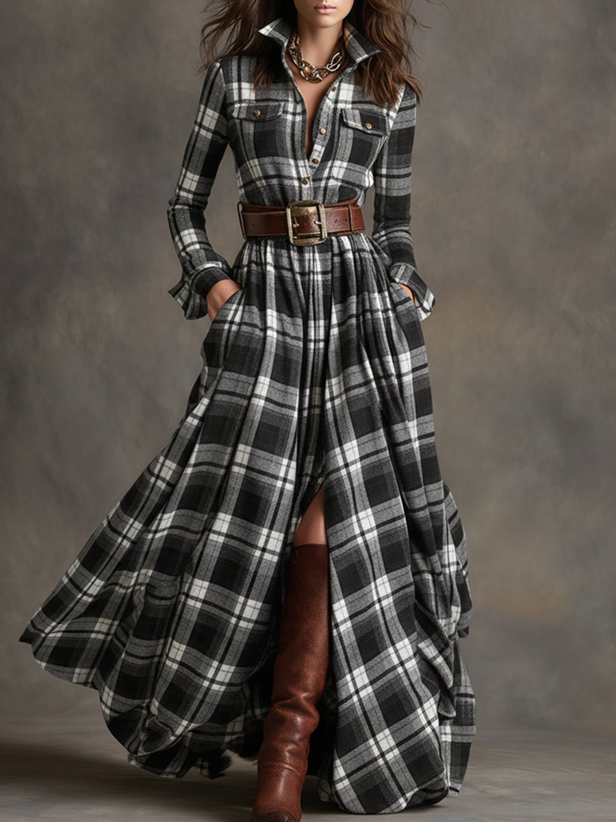 Bodil™ – Maxi blousejurk met ruitmotief