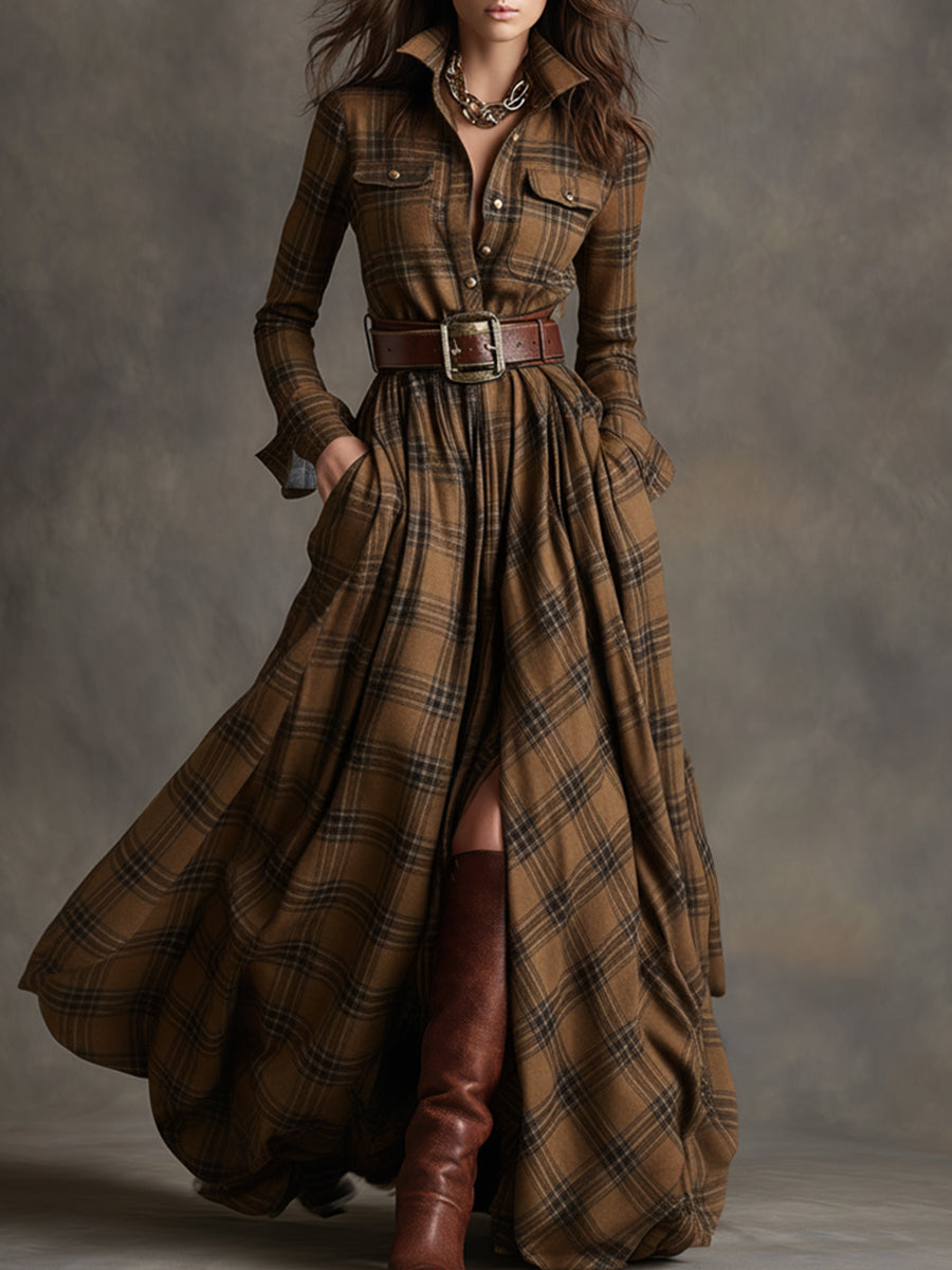 Bodil™ – Maxi blousejurk met ruitmotief