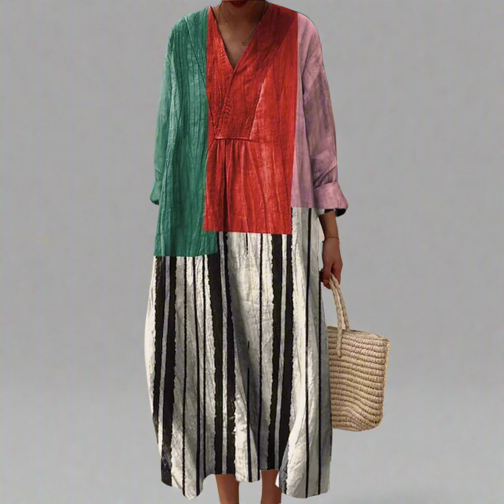 Karin™ – Gestreepte maxi-jurk met colourblock-ontwerp