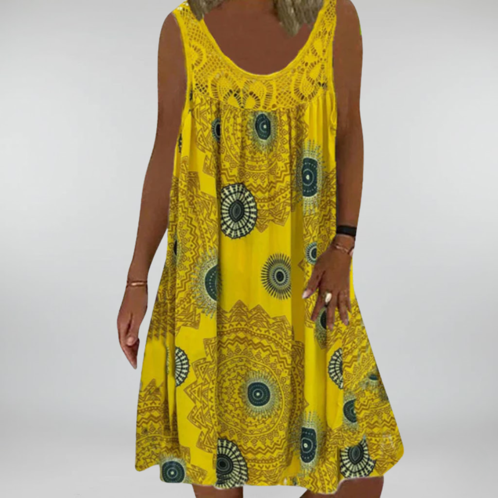 Breezia™ – Mouwloze zomerjurk met print en kantdetails