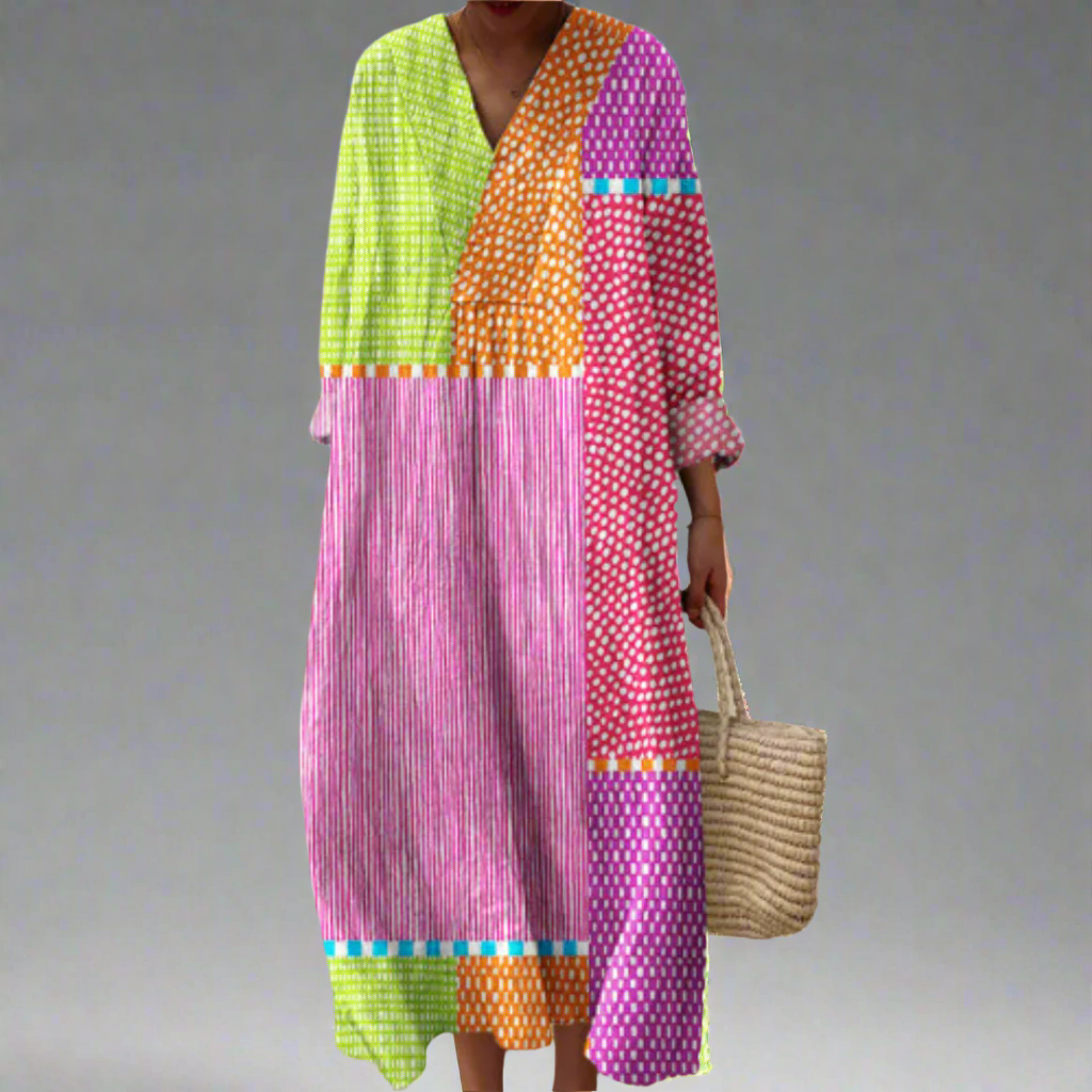 Ruby™ – Maxi-jurk met patchwork en polkadots