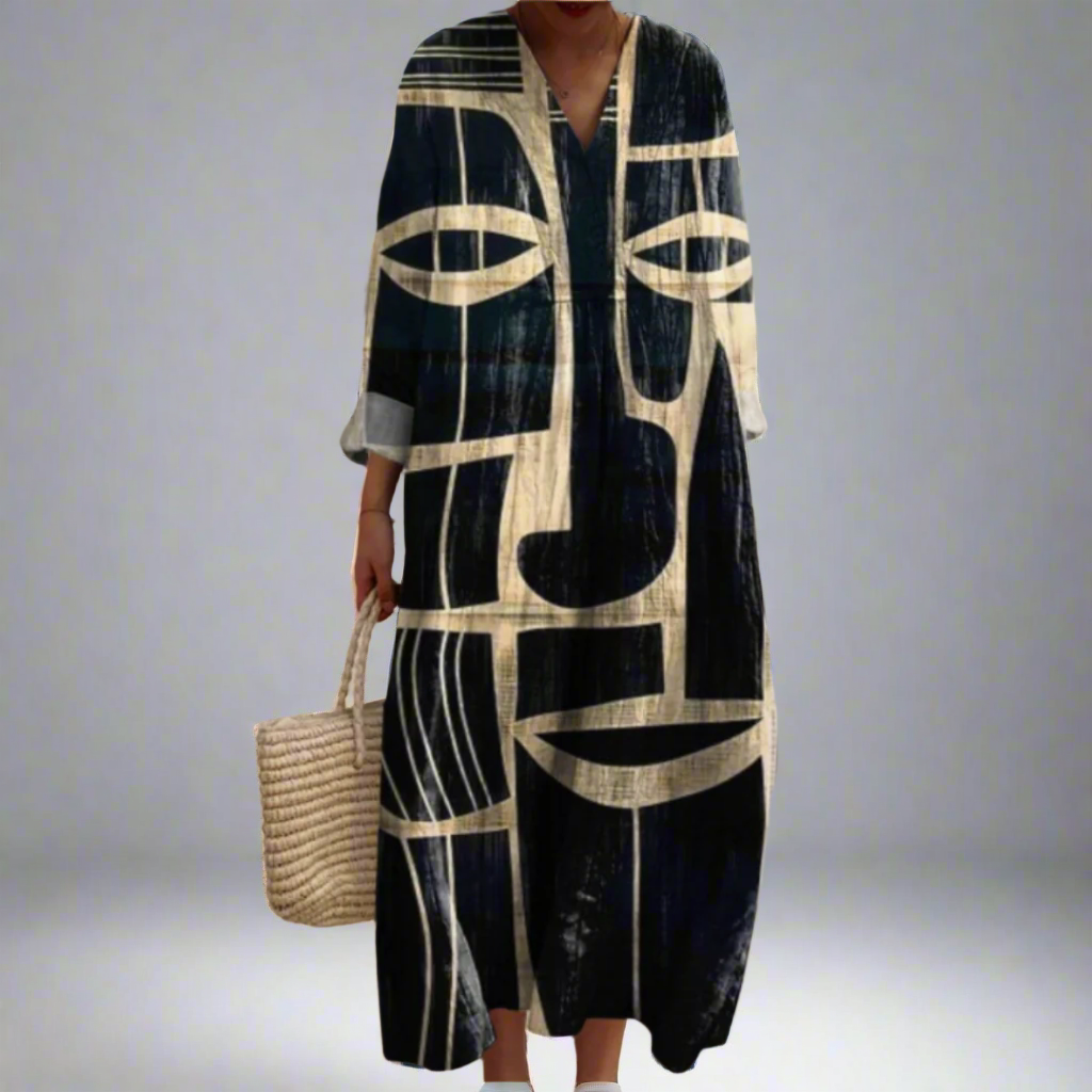Lorna™ – Kunstzinnige midi-jurk met tribal-print