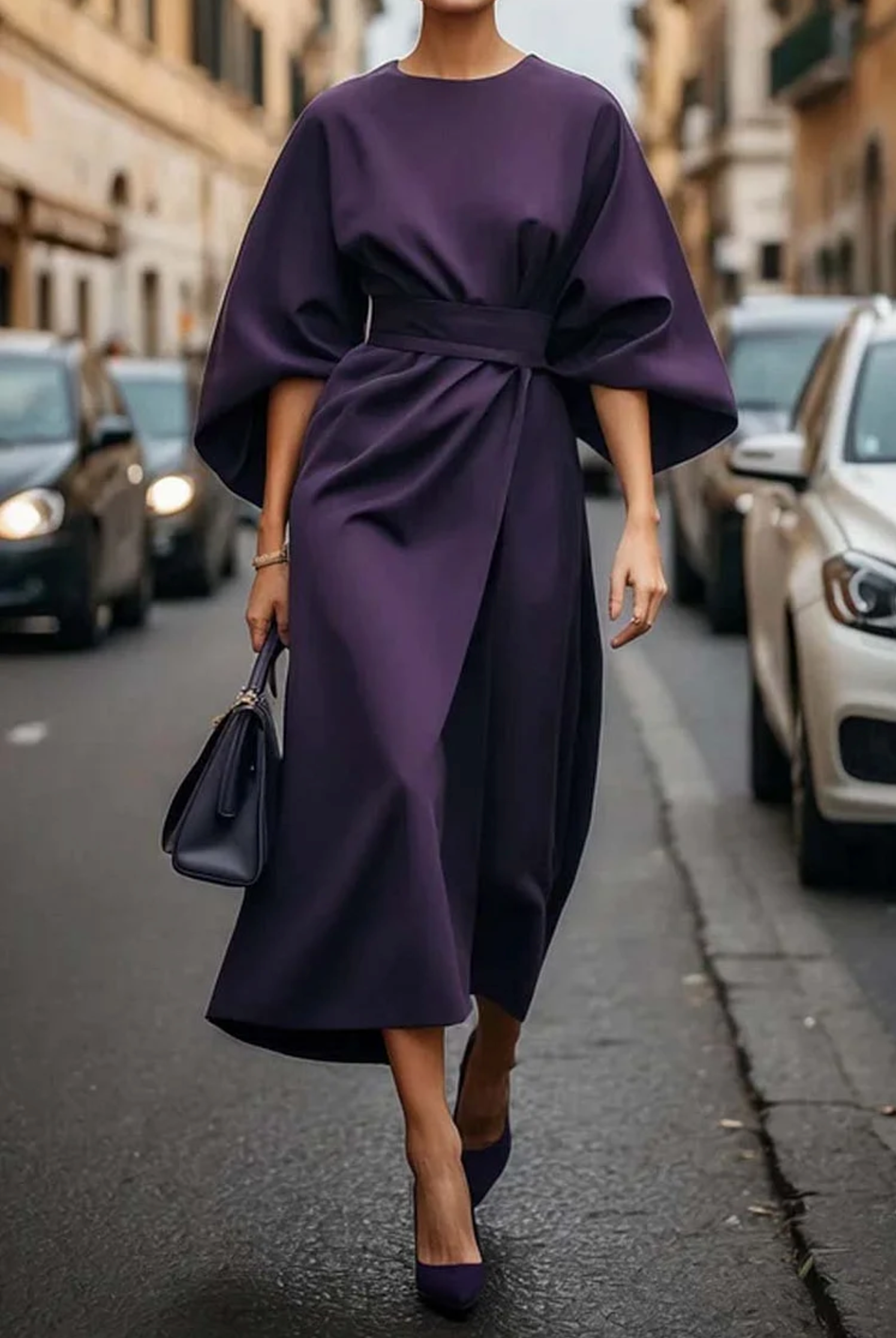 Rome™ – Tijdloos elegante jurk met lampionmouwen