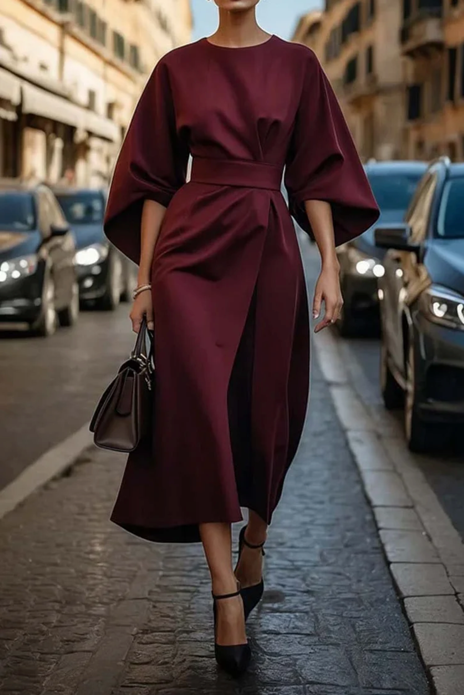 Rome™ – Tijdloos elegante jurk met lampionmouwen