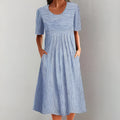 Aquelle™ – Elegante gestreepte midi-jurk met maritieme toets