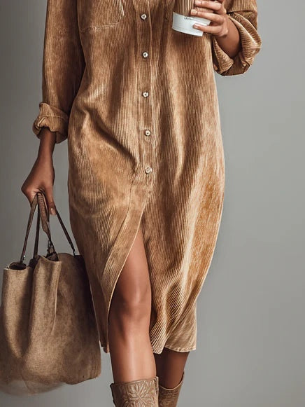 Jessy™ – Elegante midi-jurk van zacht corduroy met borstzakken