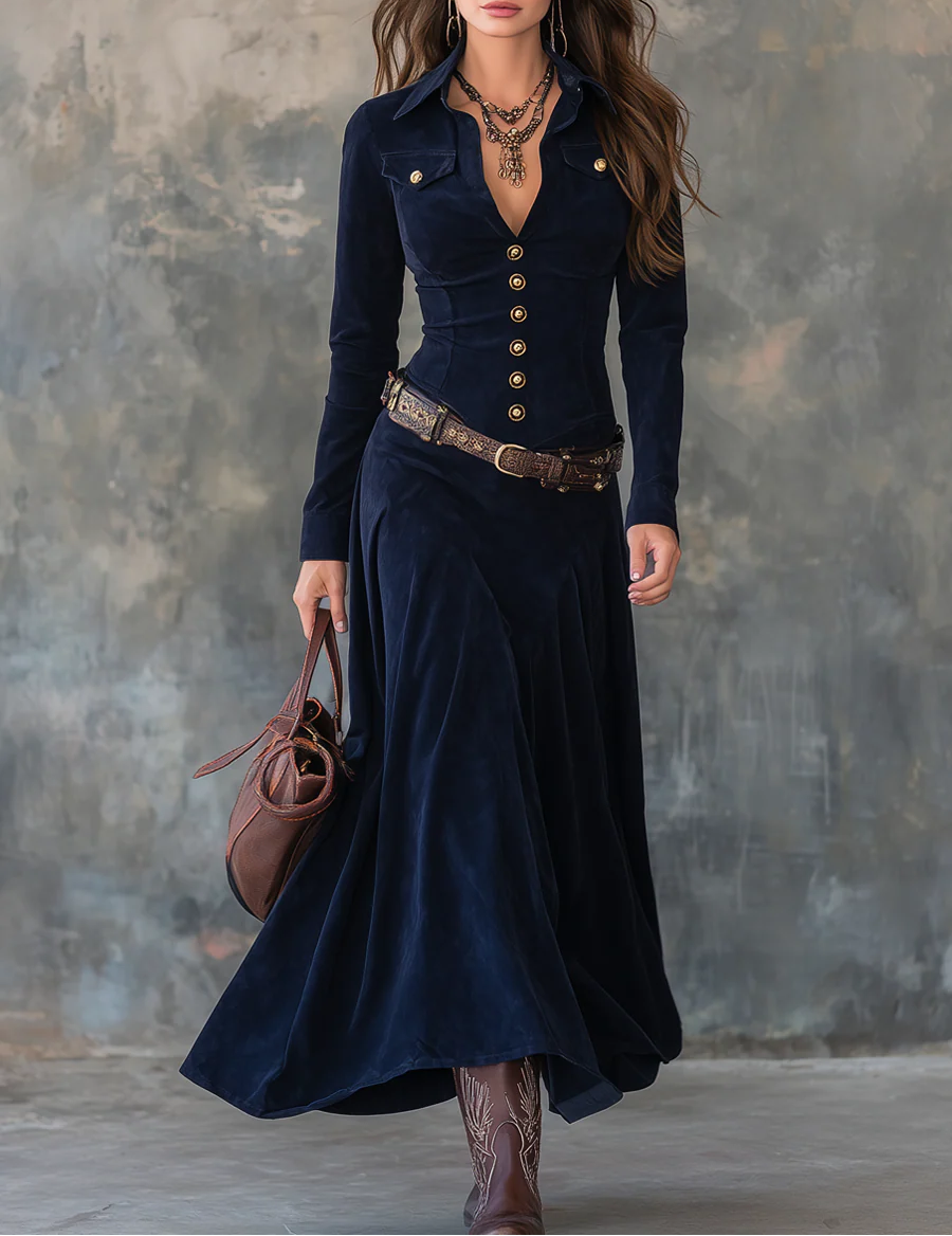 Robie™ – Elegante maxi-jurk in luxe suedine-look, inclusief riem