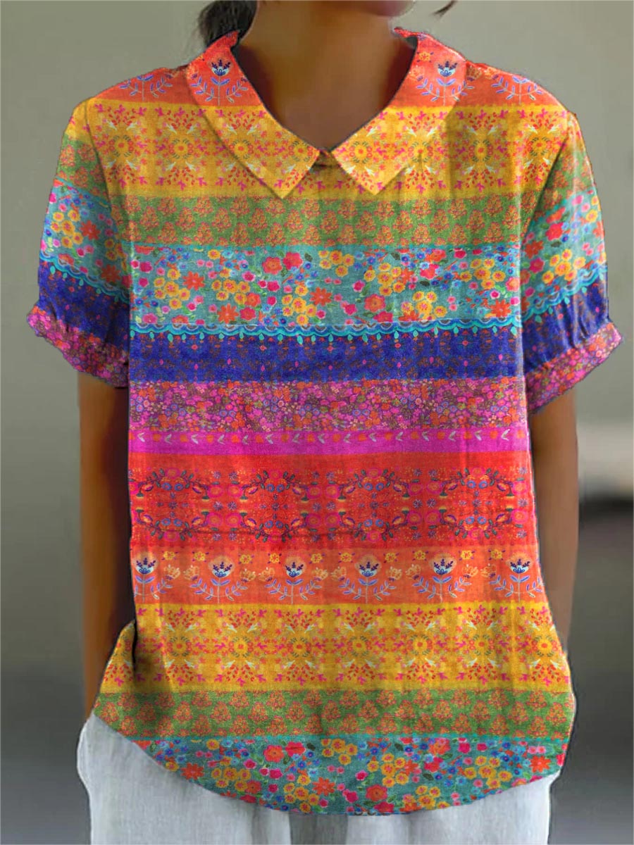 Maya | Bloemen Streep Shirt