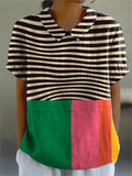 Eva | Gedurfd Gestreept Colorblock Shirt