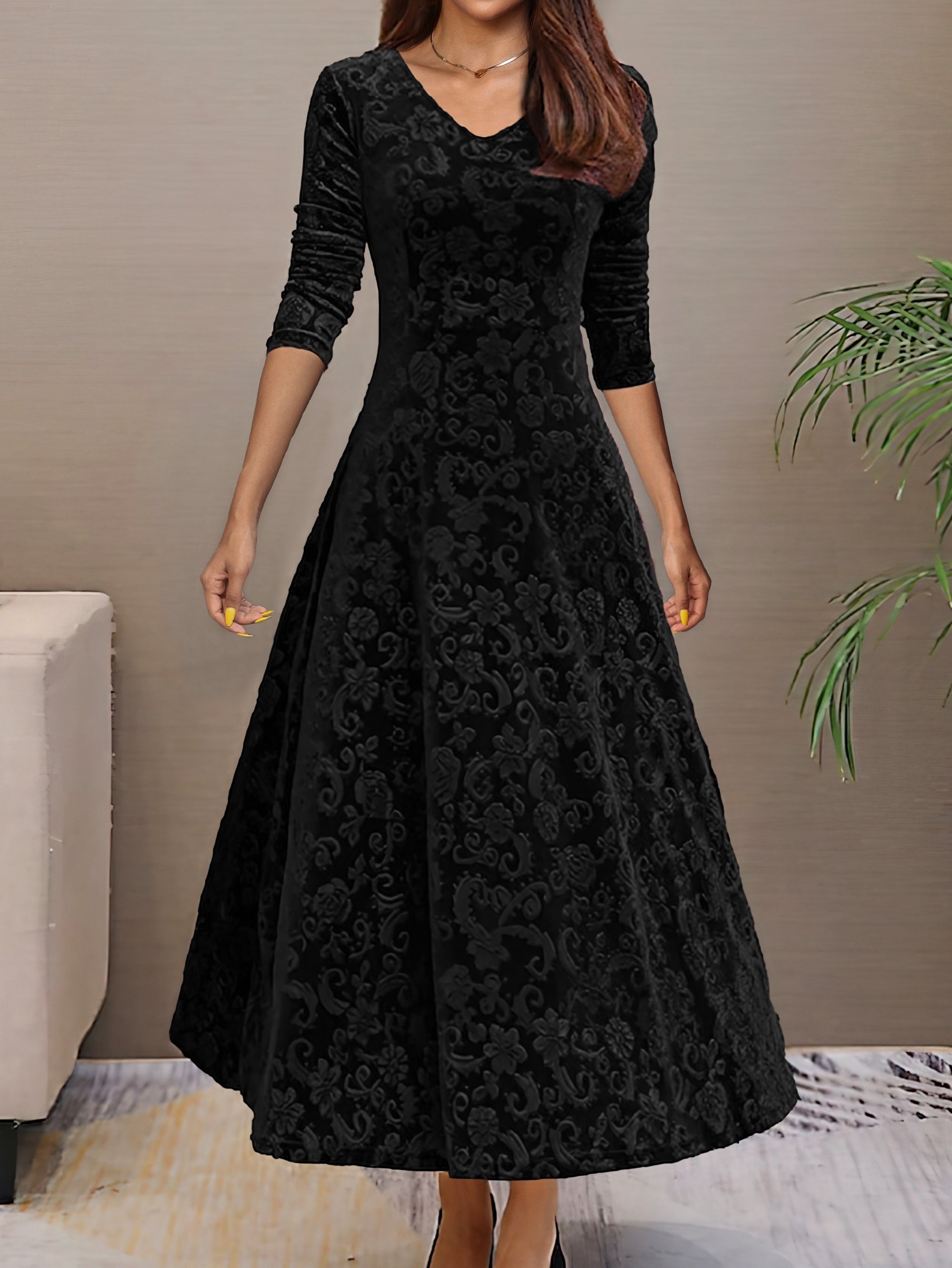Anny™ – Elegante fluwelen feestjurk met V-hals